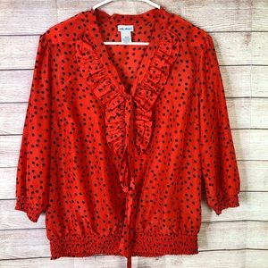 Vicki Wayne VTG  Red‎ Ruffle Black Polka Blouse